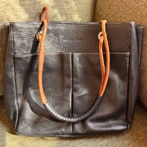 Chic Black Leather Tote with Tan Accents